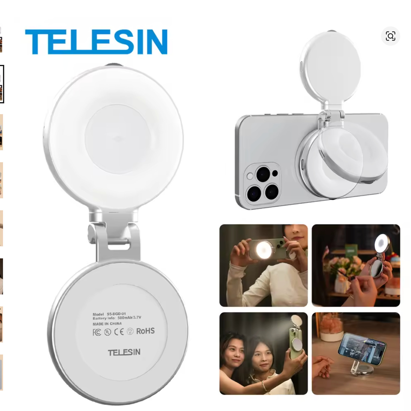 TELESIN Magnetic Fill Light Mini Selfie Light 3 Modes Adjustable Brightness for Smartphone iPhone XIAOMI HUAWEI SAMSUNG Phone