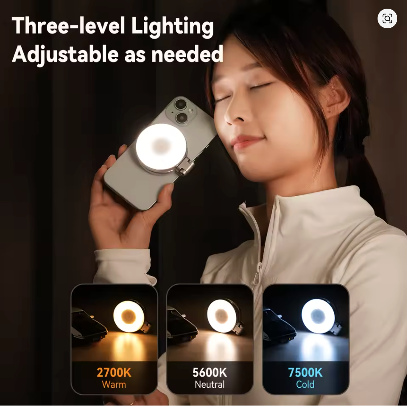TELESIN Magnetic Fill Light Mini Selfie Light 3 Modes Adjustable Brightness for Smartphone iPhone XIAOMI HUAWEI SAMSUNG Phone