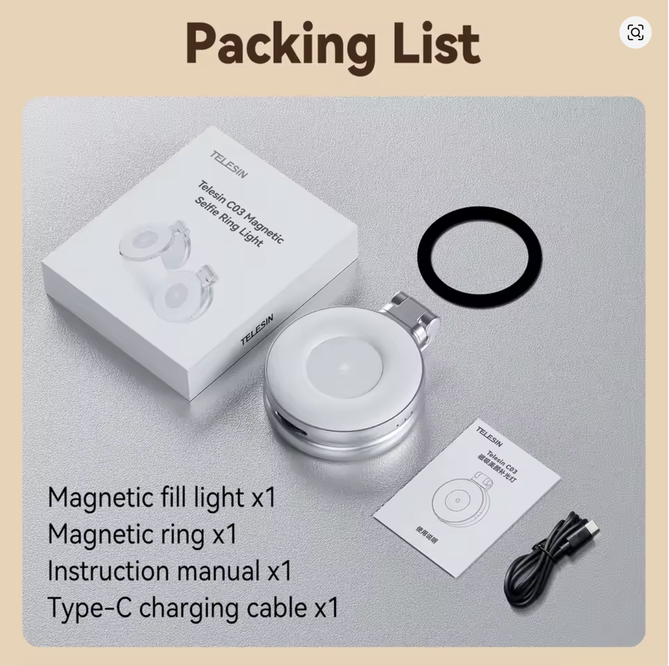 TELESIN Magnetic Fill Light Mini Selfie Light 3 Modes Adjustable Brightness for Smartphone iPhone XIAOMI HUAWEI SAMSUNG Phone